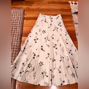 House of Har Cream, Taupe and Black Linen Blend Embroidered Floral Maxi Skirt